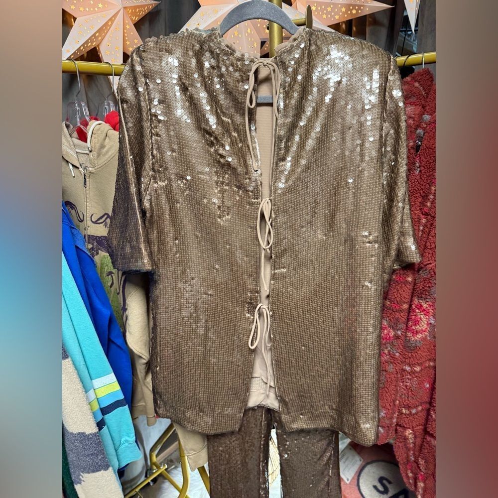 Free People Sabina Musayev Nancy Sequin Top & Pants Set in Chocolate - Picture 8 of 9